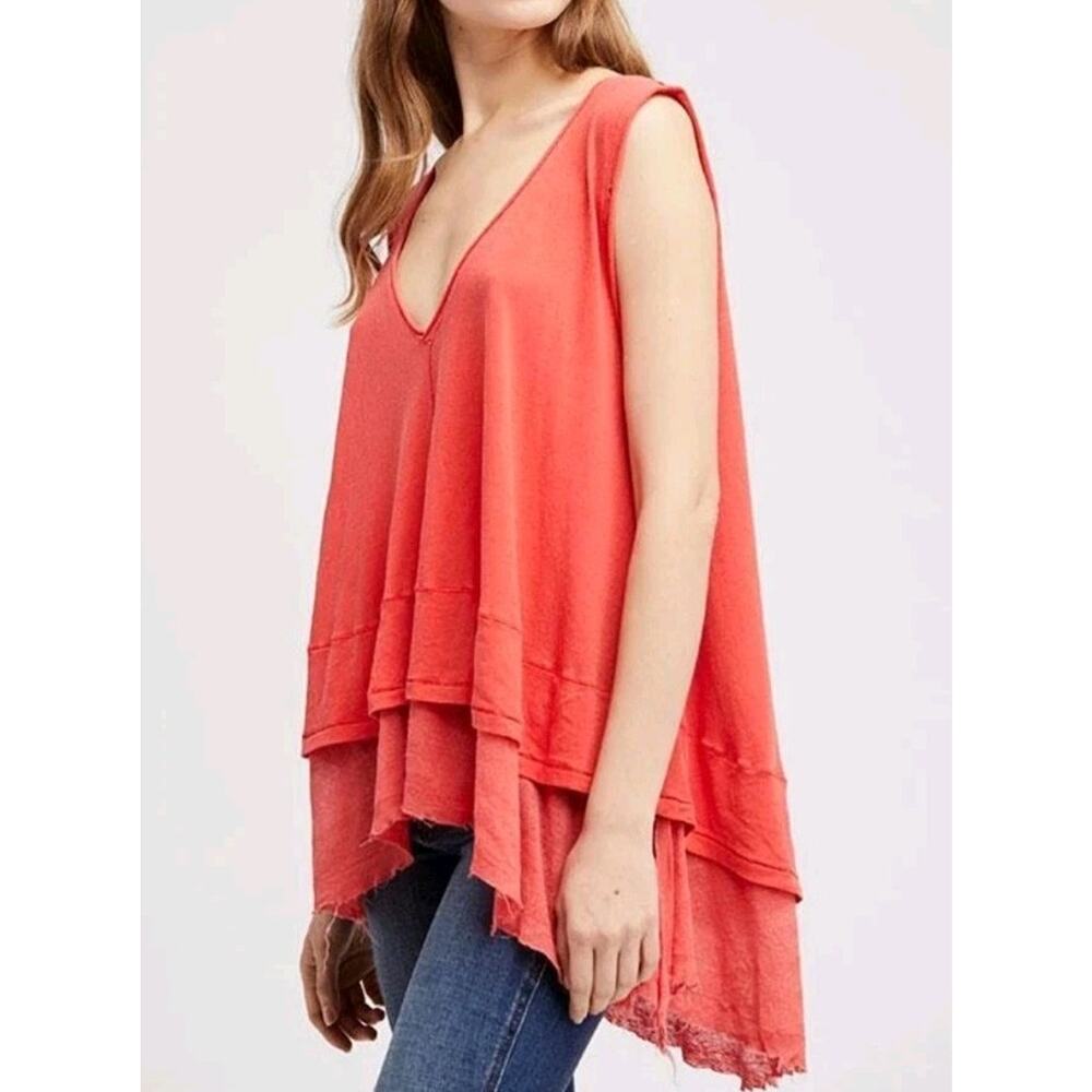 Free People Coral Peachy Oversized Cotton Layered Tank XS S M L Sleeveless Top - Picture 3 of 14